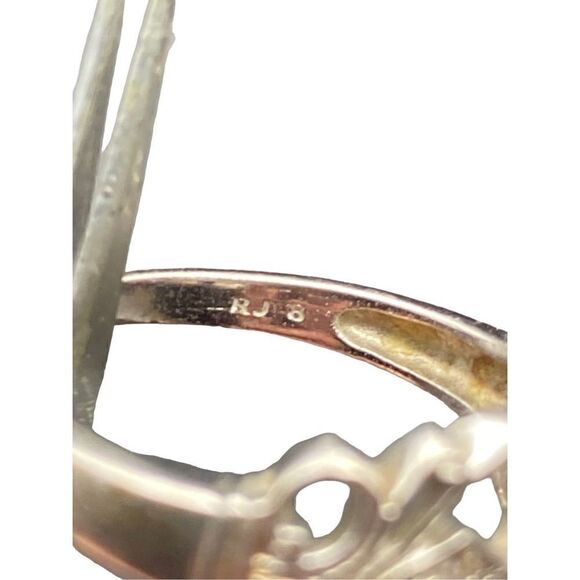 Sterling silver 925 oval amethyst two small side czs scroll band size 7.75 - Picture 6 of 8